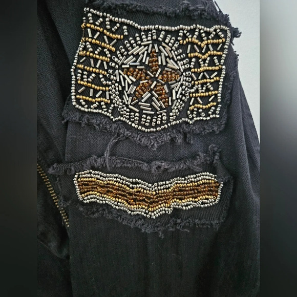 Torrid black cotton utility jacket patch detail with beaded design size 1 1X - Picture 2 of 8